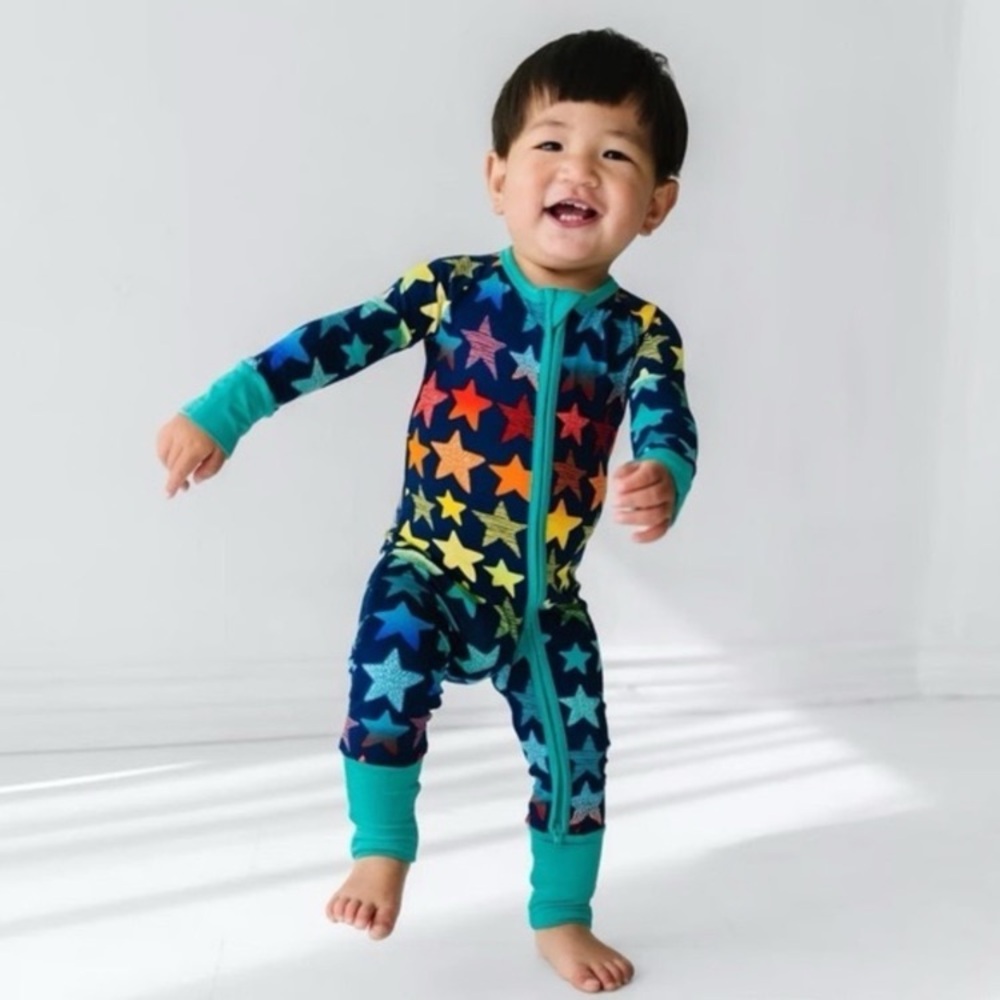 Little Sleepies Navy Footie with Multicolor Stars